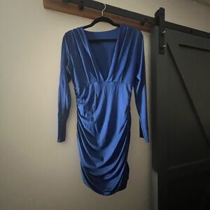 Long Sleeve Blue Short Dress